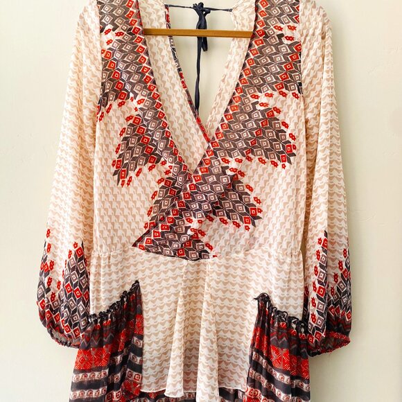 Free People Long Sleeve Dress - Red and Cream - Picture 1 of 4